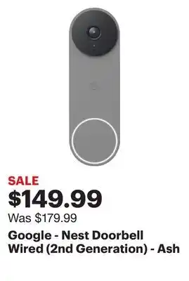 Best Buy Google - Nest Doorbell Wired (2nd Generation) - Ash offer