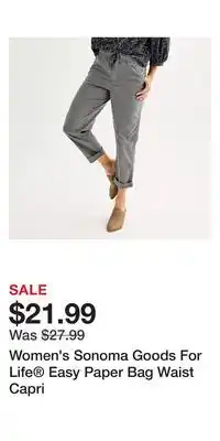Kohl's Women's Sonoma Goods For Life Easy Paper Bag Waist Capri offer