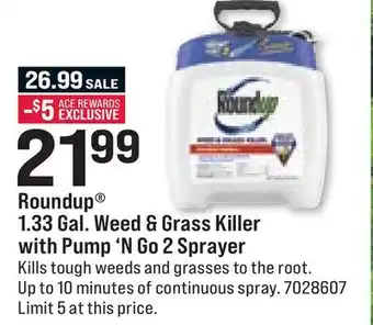 Ace Hardware Roundup 1.33 Gal. Weed & Grass Killer with Pump'N Go 2 Sprayer offer