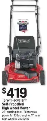 Ace Hardware Toro Recycler Self-Propelled High Wheel Mower offer