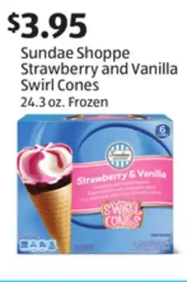 Aldi Sundae Shoppe Strawberry and Vanilla Swirl Cones offer
