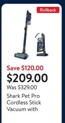 Walmart Shark Pet Pro Cordless Stick Vacuum with MultiFLEX, Blue, IZ340H offer