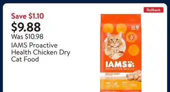 Walmart IAMS Proactive Health Chicken Dry Cat Food offer