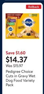 Walmart Pedigree Choice Cuts in Gravy Wet Dog Food Variety Pack offer