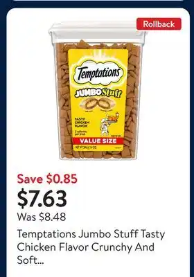 Walmart Temptations Jumbo Stuff Tasty Chicken Flavor Crunchy And Soft Treats For Cats offer