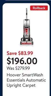 Walmart Hoover SmartWash Essentials Automatic Upright Carpet Cleaner Machine, FH52110, New offer