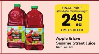 ACME Apple & Eve Sesame Street Juice offer