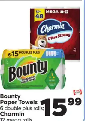 Weis Markets Bounty Paper Towels 6 double plus rolls Charmin 12 mega rolls offer