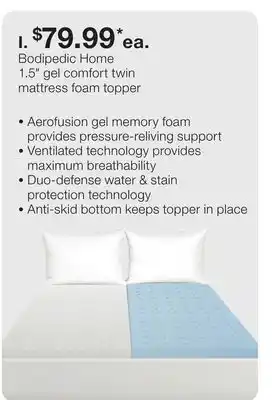 JC Penney Bodipedic Home 1.5 gel comfort twin mattress foam topper offer