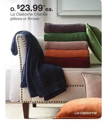 JC Penney Liz Claiborne Chenille pillows or throws offer