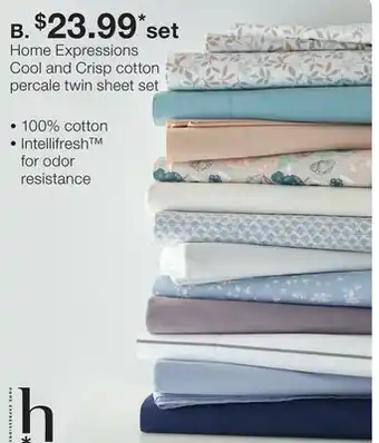 JC Penney Home Expressions Cool and Crisp cotton percale twin sheet set offer
