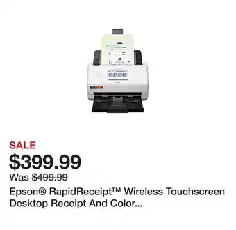 Office Depot Epson RapidReceipt Wireless Touchscreen Desktop Receipt And Color Document Scanner With Auto Document Feeder, RR-600W offer
