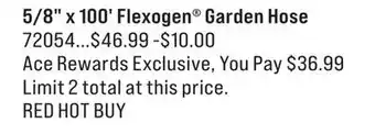 Ace Hardware Ace 5/8 x 100' Flexogen Garden Hose offer