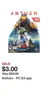 Game Stop Anthem - PC EA app offer