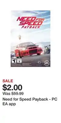 Game Stop Need for Speed Payback - PC EA app offer