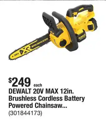 The Home Depot DEWALT 20V MAX 12in. Brushless Cordless Battery Powered Chainsaw Kit with (1) 5 Ah Battery & Charger offer