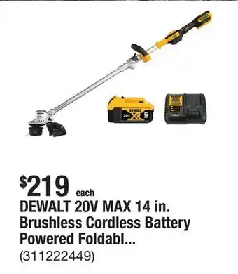 The Home Depot DEWALT 20V MAX 14 in. Brushless Cordless Battery Powered Foldable String Trimmer Kit with (1) 5 Ah Battery & Charger offer