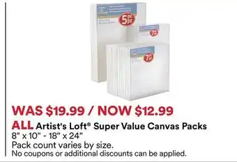 Michaels ALL Artist's loft Super Value Canvas packs offer