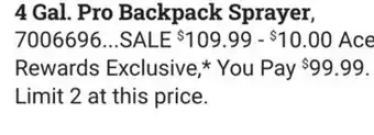 Ace Hardware 4 Gal. Pro Backpack Sprayer offer