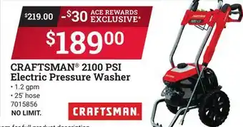 Ace Hardware CRAFTSMAN 2100 PSI Electric Pressure Washer offer