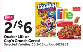 Stop&Shop Quaker Life or Cap'n Crunch Cereal offer