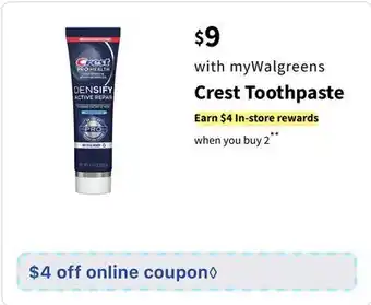 Walgreens Crest Toothpaste offer
