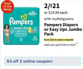 Walgreens Pampers Diapers or Easy Ups Jumbo Pack offer