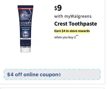 Walgreens Crest Toothpaste offer