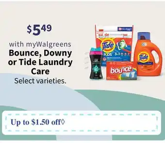 Walgreens Bounce, Downy or Tide Laundry Care offer