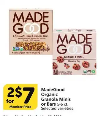 Vons MadeGood Organic Granola Minis or Bars offer