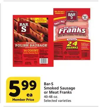 Vons Bar-S Smoked Sausage or Meat Franks offer