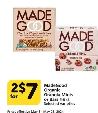 Albertsons MadeGood Organic Granola Minis or Bars offer