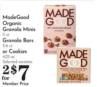 Pavilions MadeGood Organic Granola Minis 5 ct. Granola Bars 5-6 ct. or Cookies 4.25 oz offer