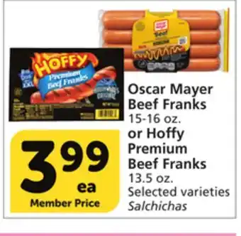 Albertsons Oscar Mayer Beef Franks 15-16 oz. or Hoffy Premium Beef Franks 13.5 oz offer