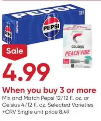 Stater Bros Pepsi 12/12 fl. oz. or Celsius 4/12 fl. oz offer