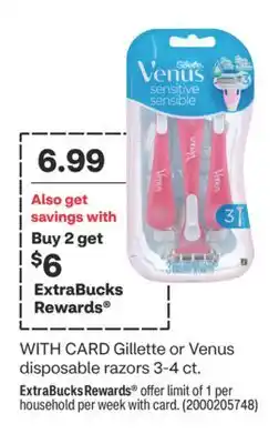 CVS Gillette or Venus disposable razors 3-4 ct offer