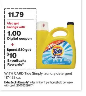 CVS Tide Simply laundry detergent 117-128 oz offer