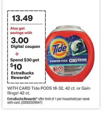 CVS Tide PODS 18-32, 42 ct. or Gain flings! 42 ct offer