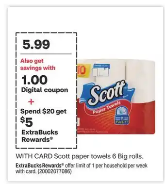 CVS Scott paper towels 6 Big rolls offer