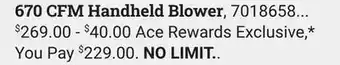 Ace Hardware EGO Power+ 56 Volt 670 CFM Handheld Blower offer