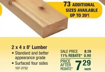 Menards 2 x 4 x 8' Red Cedar S4S Lumber offer