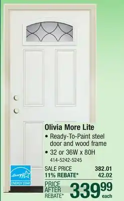 Menards Mastercraft Olivia 32W x 80H Primed Steel More Lite Exterior Door System - Right Inswing offer