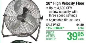 Menards Masterforce 20 High Velocity Floor Fan offer