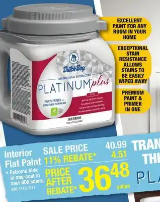 Menards Dutch Boy Platinum Plus Interior Acrylic Flat Ultra White Tint Base Paint + Primer - 1 gal offer