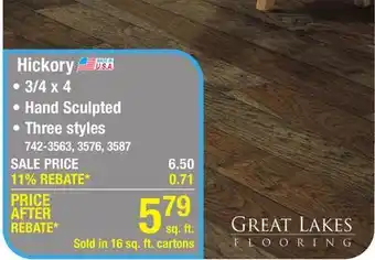 Menards Great Lakes Wood Floors Provincial Hand Sculpted Hickory 3/4 x 4 Solid Hardwood Flooring (16 sq.ft/ctn) offer
