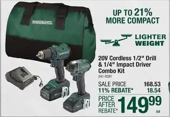 Menards Masterforce Ultra Compact 20-Volt Brushless Cordless 1/2 Drill & 1/4 Impact Driver Combo Kit offer