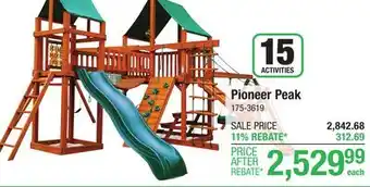 Menards Gorilla Playsets Pioneer Peak with Amber Posts and Deluxe Green Vinyl Canopy offer