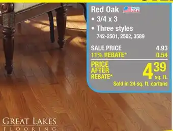 Menards Great Lakes Wood Floors Natural Red Oak 3/4 x 3 Solid Hardwood Flooring (24 sq.ft/ctn) offer