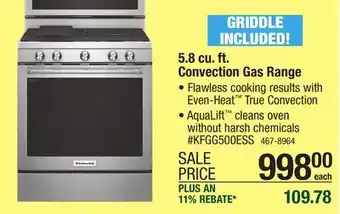 Menards KitchenAid 30 5.8 cu.ft. Stainless Steel Gas Range with Convection offer