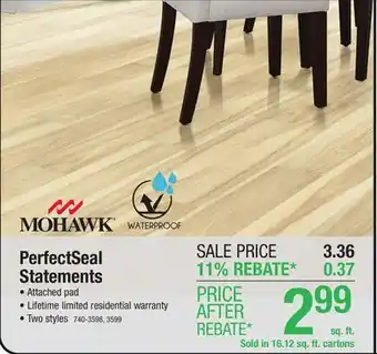 Menards Mohawk Clean Protect PerfectSeal Statements Beacon Hickory 6-1/8 x 47-1/4 Waterproof Attached Pad Laminate Flooring (16.12 sq offer